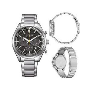Citizen - Orologio uomo Eco Drive Sport Crono cassa e bracciale acciaio quadrante nero