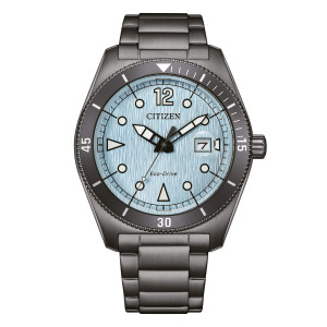 citizen-orologio-uomo-eco-drive-cassa-e-bracciale-acciaio-brunito-quadrante-acquamarina-finitura-striata-aw1887-56l