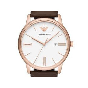 EMPORIO ARMANI - Orologio da uomo acciaio indici e lancette rosate quadrante bianco e cinturino in pelle marrone