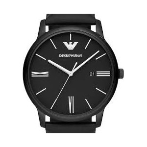 EMPORIO ARMANI - Orologio da uomo acciaio nero indici e lancette argentate quadrante e cinturino in pelle nero
