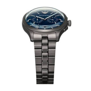 EMPORIO ARMANI - Orologio da uomo cronografo cassa e bracciale acciaio color canna di fucile quadrante blu