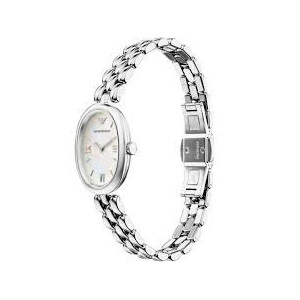 EMPORIO ARMANI - Orologio donna cassa ovale e bracciale acciaio quadrante madreperla indici e numeri romani