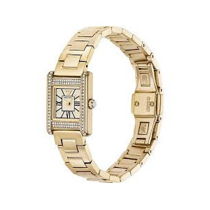 EMPORIO ARMANI - Orologio donna cassa quadrata e bracciale acciaio color oro quadrante bianco pave zirconi bianchi