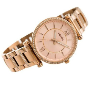 FOSSIL - Orologio donna Carlie cassa e bracciale acciaio rose gold quadrante rosato indici e numeri romani ghiera con zirconi