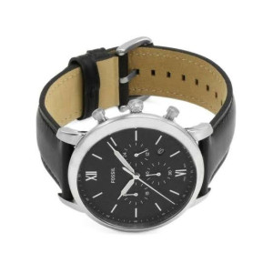 FOSSIL - Orologio cronografo uomo Neutra acciaio lucido satinato quadrante nero indici e numeri romani cinturino pelle nero