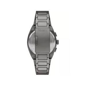 FOSSIL - Orologio uomo quarzo Everett cassa e bracciale acciaio gunmetal quadrante grigio a raggiera dettagli blu