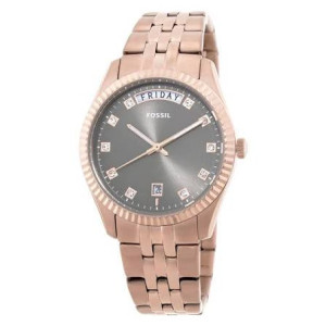 FOSSIL - Orologio donna Scarlette cassa e bracciale acciaio finitura oro rosa quadrante grigio con cristalli bianchi