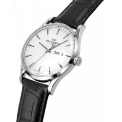 Philip Watch - Sunray - Orologio uomo al quarzo con quadrante bianco e cinturino in pelle nero