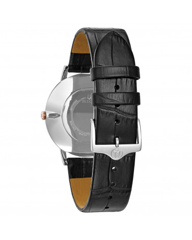 Bulova - Orologio uomo Ultra Slim cassa acciaio cinturino pelle nero quadrante champagne