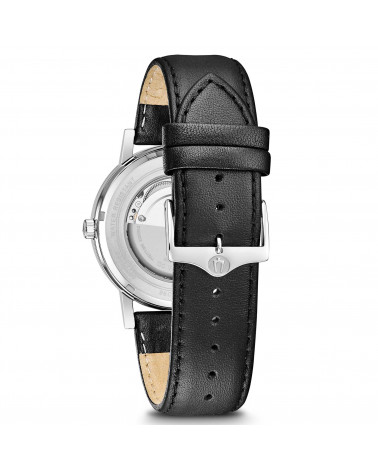 Bulova - Orologio uomo American Clipper automatico cassa acciaio cinturino pelle nero quadrante silver