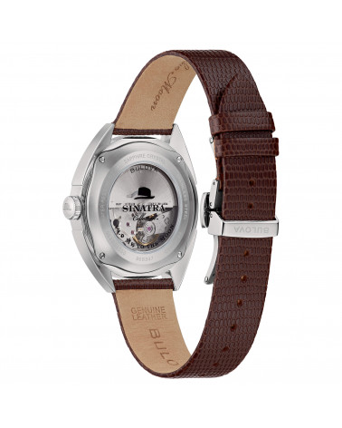 Bulova - Orologio uomo Frank Sinatra automatico cassa acciaio cinturino pelle marrone quadrante bianco