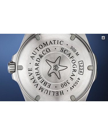 Eberhard - Orologio uomo Scafograf 300 acciaio automatico bracciale e cinturino caucciu nero quadrante nero