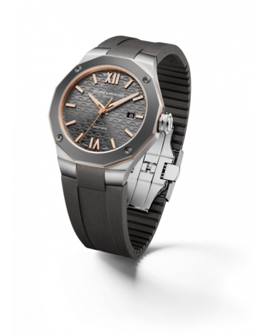 Baume & Mercier - Orologio uomo Riviera automatico cassa acciaio lunetta titanio sabbiato cinturino caucciu nero
