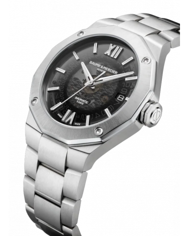 Baume & Mercier - Orologio crono uomo Riviera automatico cassa e bracciale acciaio lucido e satinato quadrante ardesia