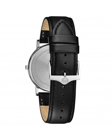 Bulova - Orologio uomo Clipper quarzo cassa acciaio cinturino pelle nero quadrante silver