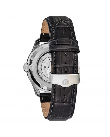 Bulova - Orologio uomo Wilton GMT automatico cassa acciaio cinturino pelle nero quadrante nero